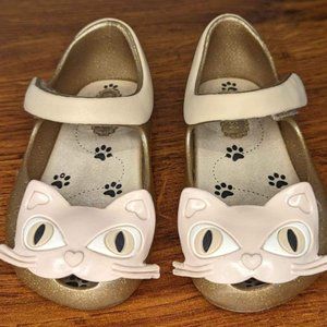 Mini Melissa Toddler size 6 Ultragirl Gold Mary Janes kitty Cat Shoes
